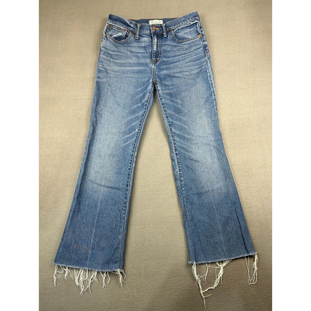 Madewell Flea Market Crop Flare Jeans 28x27 Blue Stretch Denim Frayed